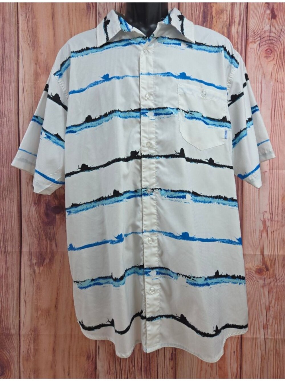 Scales Marlin Print Short Sleeve Fishing Shirt XL White & Blue